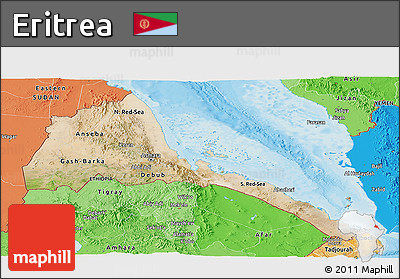 Satellite Panoramic Map of Eritrea, political shades outside
