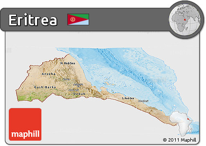 Satellite Panoramic Map of Eritrea, single color outside, bathymetry sea, shaded relief sea