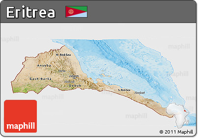 Satellite Panoramic Map of Eritrea, single color outside, bathymetry sea, shaded relief sea