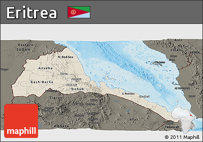 Shaded Relief Panoramic Map of Eritrea, darken, land only