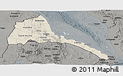 Shaded Relief Panoramic Map of Eritrea, darken, semi-desaturated