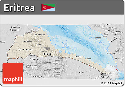 Shaded Relief Panoramic Map of Eritrea, desaturated, land only
