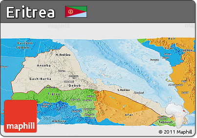 Shaded Relief Panoramic Map of Eritrea, political outside