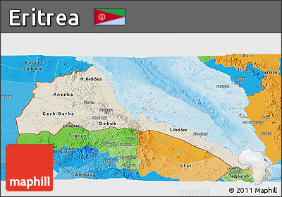 Shaded Relief Panoramic Map of Eritrea, political outside