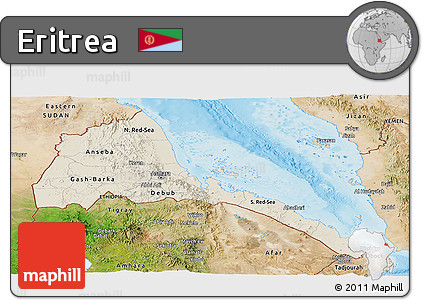 Shaded Relief Panoramic Map of Eritrea, satellite outside, shaded relief sea