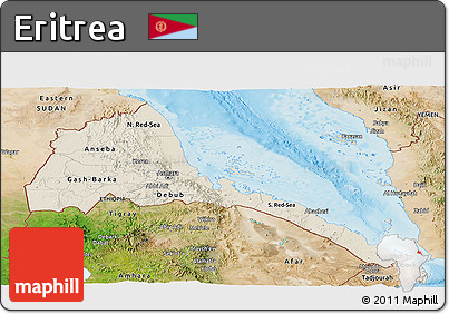 Shaded Relief Panoramic Map of Eritrea, satellite outside, shaded relief sea