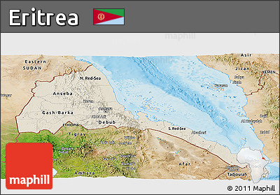 Shaded Relief Panoramic Map of Eritrea, satellite outside, shaded relief sea