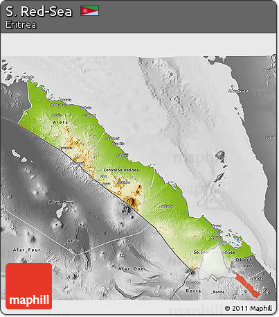 Physical 3D Map of S. Red-Sea, desaturated