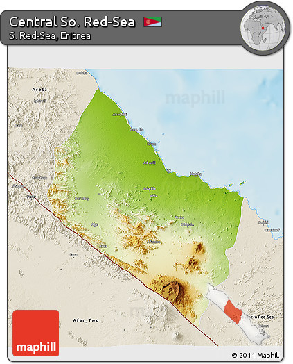 Physical 3D Map of Central So. Red-Sea, shaded relief outside