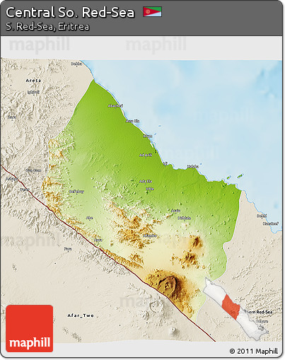 Physical 3D Map of Central So. Red-Sea, shaded relief outside