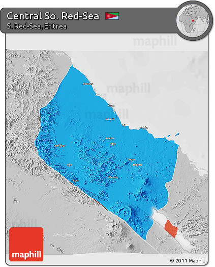 Political 3D Map of Central So. Red-Sea, lighten, desaturated