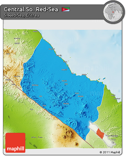 Political 3D Map of Central So. Red-Sea, physical outside