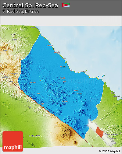 Political 3D Map of Central So. Red-Sea, physical outside