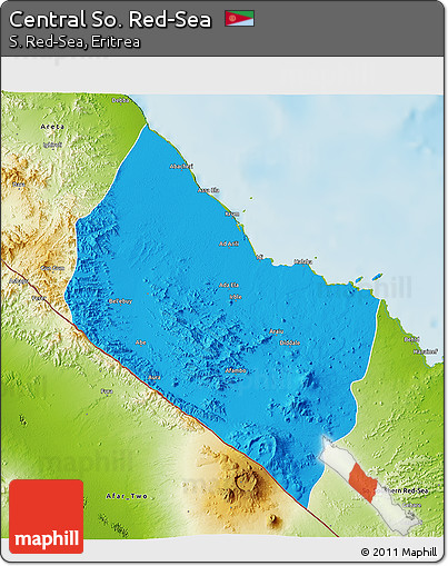 Political 3D Map of Central So. Red-Sea, physical outside