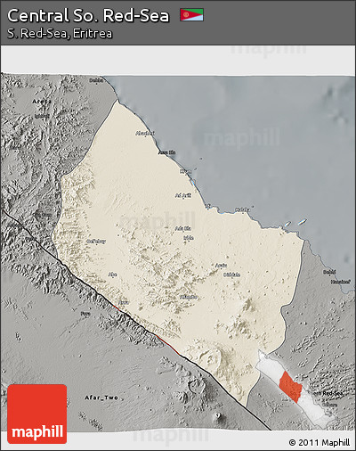 Shaded Relief 3D Map of Central So. Red-Sea, darken, semi-desaturated