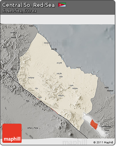 Shaded Relief 3D Map of Central So. Red-Sea, darken, semi-desaturated