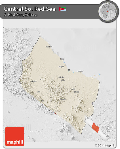 Shaded Relief 3D Map of Central So. Red-Sea, lighten, desaturated