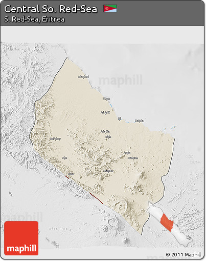 Shaded Relief 3D Map of Central So. Red-Sea, lighten, desaturated