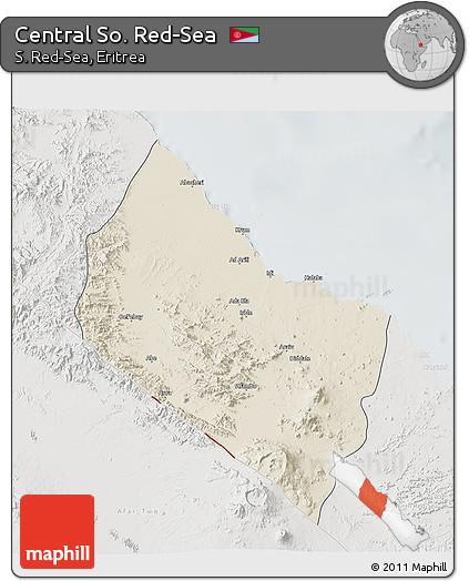 Shaded Relief 3D Map of Central So. Red-Sea, lighten, semi-desaturated