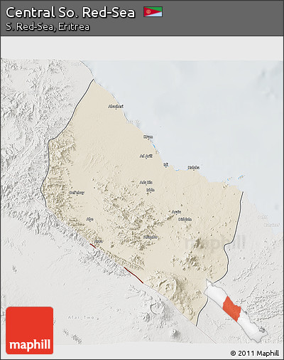 Shaded Relief 3D Map of Central So. Red-Sea, lighten, semi-desaturated