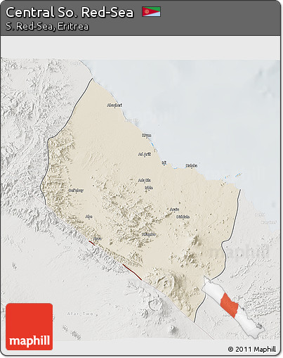 Shaded Relief 3D Map of Central So. Red-Sea, lighten, semi-desaturated