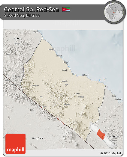 Shaded Relief 3D Map of Central So. Red-Sea, semi-desaturated