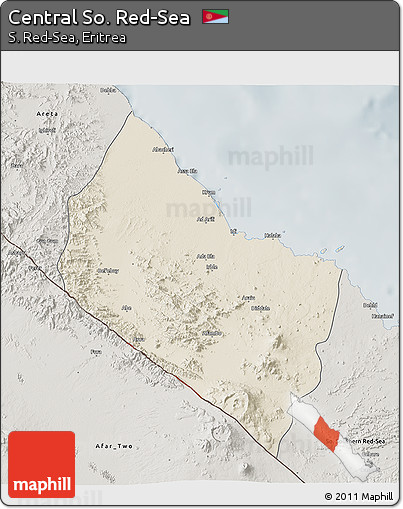 Shaded Relief 3D Map of Central So. Red-Sea, semi-desaturated