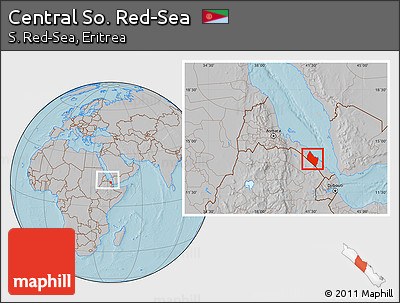 Gray Location Map of Central So. Red-Sea, within the entire country, hill shading