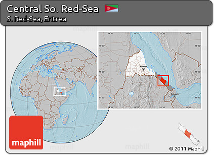 Gray Location Map of Central So. Red-Sea, highlighted country, highlighted parent region, within the entire country, hill shading