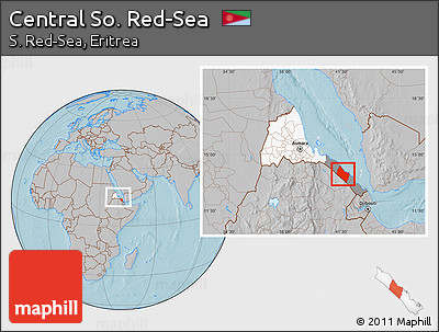 Gray Location Map of Central So. Red-Sea, highlighted country, highlighted parent region, within the entire country, hill shading