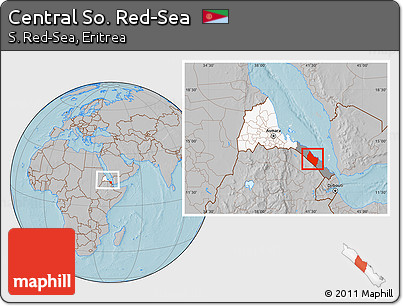 Gray Location Map of Central So. Red-Sea, highlighted country, highlighted parent region, within the entire country, hill shading