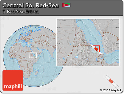 Gray Location Map of Central So. Red-Sea, highlighted parent region, within the entire country, hill shading