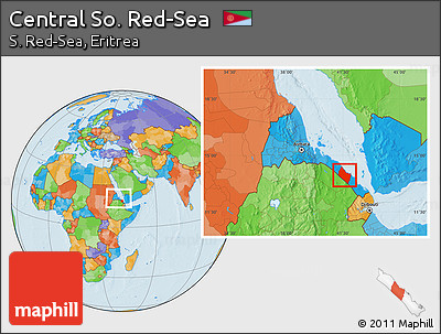 Political Location Map of Central So. Red-Sea, within the entire country
