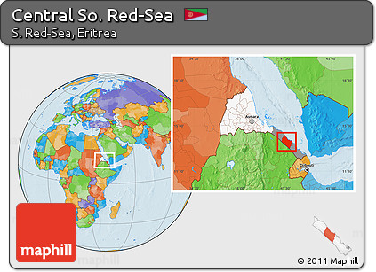 Political Location Map of Central So. Red-Sea, highlighted country, highlighted parent region, within the entire country