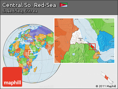 Political Location Map of Central So. Red-Sea, highlighted country, highlighted parent region, within the entire country