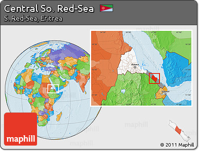 Political Location Map of Central So. Red-Sea, highlighted country, highlighted parent region, within the entire country