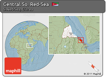 Savanna Style Location Map of Central So. Red-Sea, highlighted country, highlighted parent region, within the entire country, hill shading