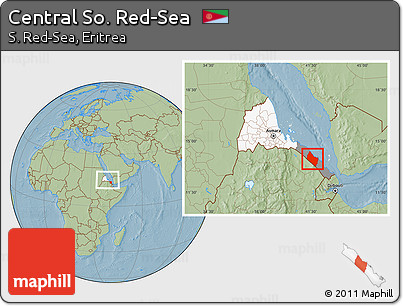 Savanna Style Location Map of Central So. Red-Sea, highlighted country, highlighted parent region, within the entire country, hill shading