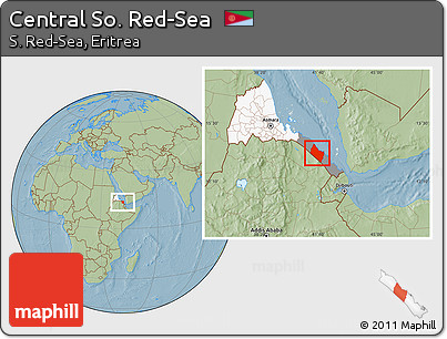 Savanna Style Location Map of Central So. Red-Sea, highlighted country, highlighted parent region, hill shading