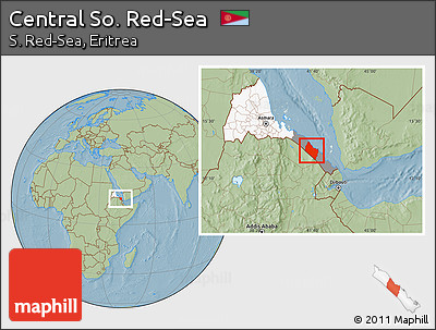Savanna Style Location Map of Central So. Red-Sea, highlighted country, highlighted parent region, hill shading