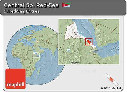 Savanna Style Location Map of Central So. Red-Sea, highlighted country, hill shading