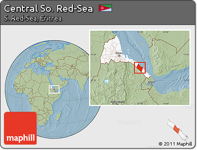 Savanna Style Location Map of Central So. Red-Sea, highlighted country, hill shading