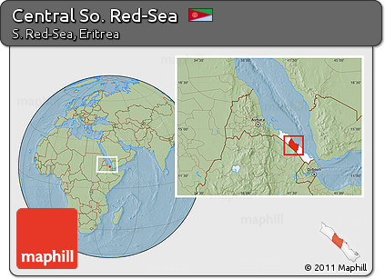 Savanna Style Location Map of Central So. Red-Sea, highlighted parent region, within the entire country, hill shading