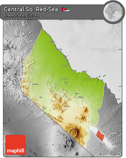 Physical Map of Central So. Red-Sea, desaturated