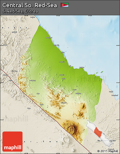 Physical Map of Central So. Red-Sea, shaded relief outside