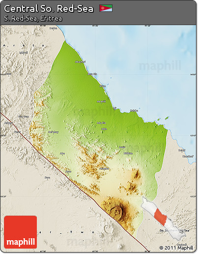 Physical Map of Central So. Red-Sea, shaded relief outside
