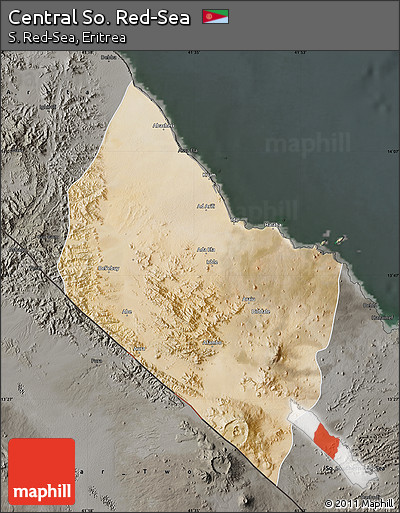 Satellite Map of Central So. Red-Sea, darken, semi-desaturated