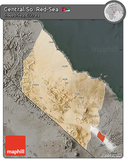 Satellite Map of Central So. Red-Sea, darken, semi-desaturated