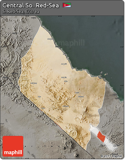 Satellite Map of Central So. Red-Sea, darken, semi-desaturated