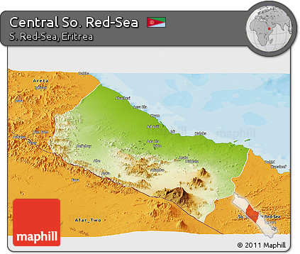 Physical Panoramic Map of Central So. Red-Sea, political outside